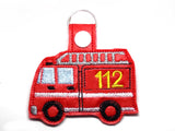 Feuerwehr Schlüsselanhänger Name personalisiert Schlüsselring handgemacht gestickt Wunschname
