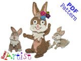 Bunny Mom and babies Crochet Pattern - Instant PDF Download -   crochet pattern applique