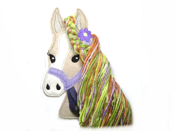 Applikation Pony Pferd Patch  mit Glitter Halfter - Freie Farbwahl