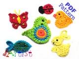 Crochet Pattern Set 01 - Instant PDF Download Bird Ladybug Bunny Butterfly Chick Fish Crochet Pattern applique