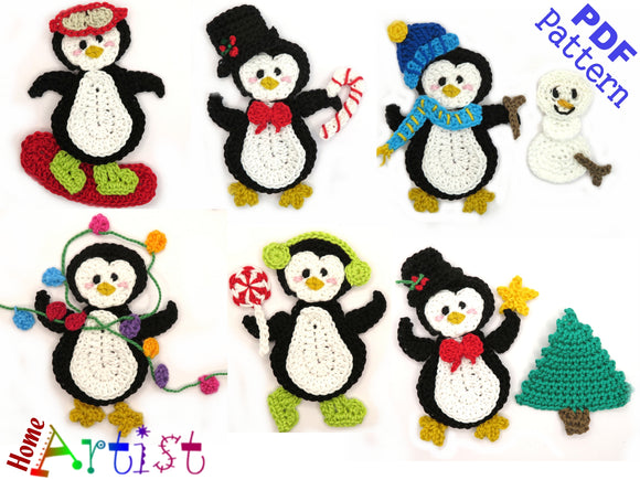 Crochet Pattern - Instant PDF Download - Penguin Christmas Winter Crochet Applique Pattern applique