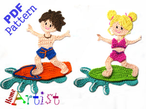 Surfer Crochet Pattern - Instant PDF Download - Boy & Girl crochet pattern applique